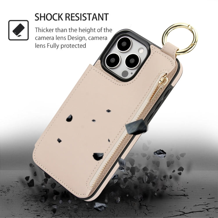 For iPhone 16 Pro Max RFlD Anti-theft Double Buckle Ring Zipper Card Phone Case(White) - iPhone 16 Pro Max Cases by PMC Jewellery | Online Shopping South Africa | PMC Jewellery | Buy Now Pay Later Mobicred