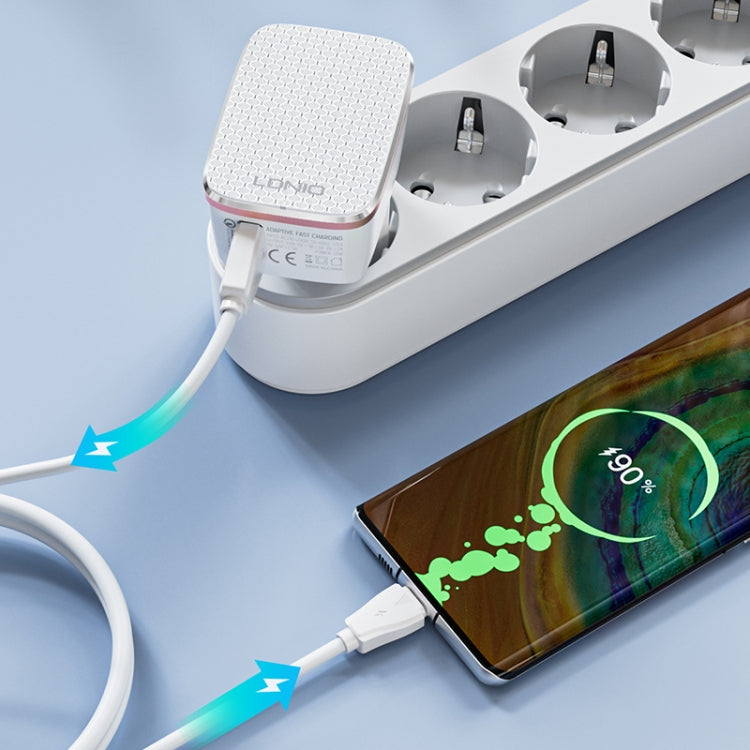 LDNIO A1204Q QC3.0 18W USB Fast Charger with 1m USB to 8 Pin Cable, Plug Type:US Plug(White Gold) - USB Charger by LDNIO | Online Shopping South Africa | PMC Jewellery | Buy Now Pay Later Mobicred