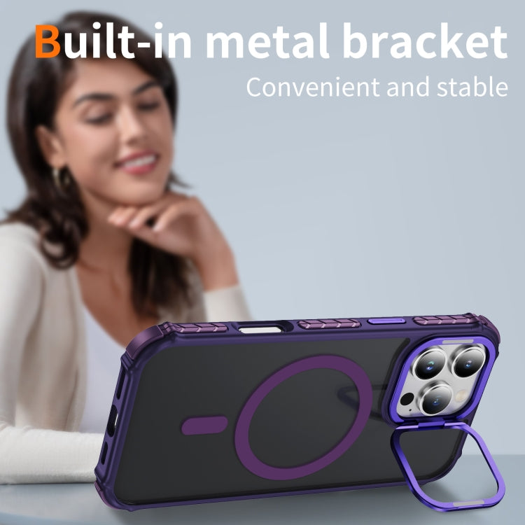 For iPhone 16 Pro Rainbow Series Skin Feel MagSafe Lens Holder Phone Case(Dark Purple) - iPhone 16 Pro Cases by PMC Jewellery | Online Shopping South Africa | PMC Jewellery | Buy Now Pay Later Mobicred