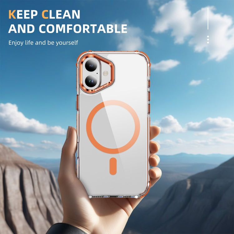 For iPhone 16 Plus Rainbow Series Transparent MagSafe Lens Holder Phone Case(Orange) - iPhone 16 Plus Cases by PMC Jewellery | Online Shopping South Africa | PMC Jewellery | Buy Now Pay Later Mobicred