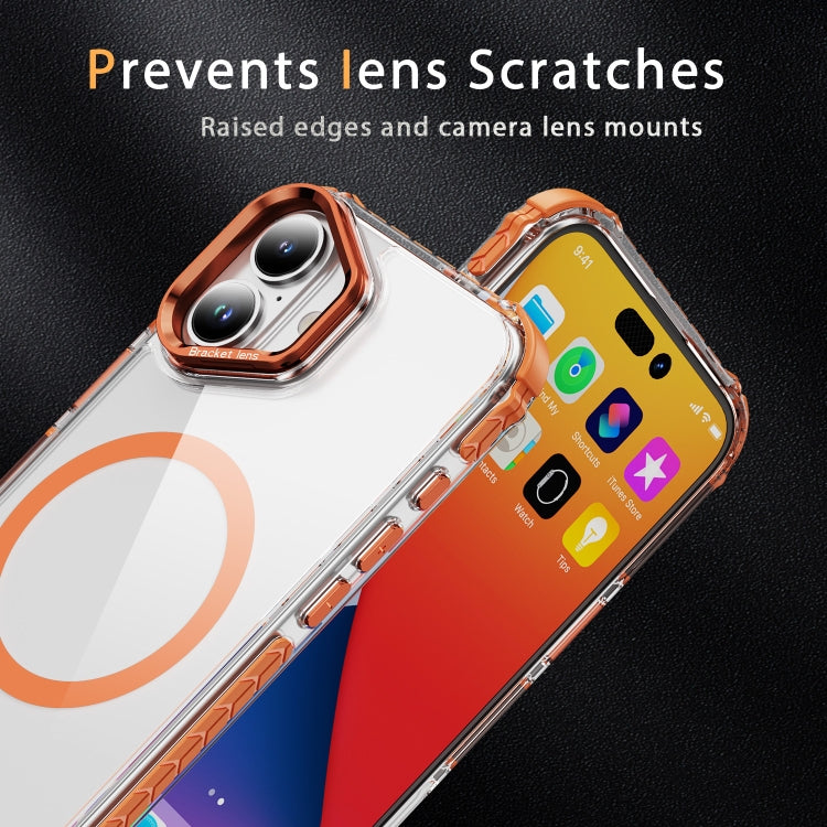 For iPhone 16 Plus Rainbow Series Transparent MagSafe Lens Holder Phone Case(Orange) - iPhone 16 Plus Cases by PMC Jewellery | Online Shopping South Africa | PMC Jewellery | Buy Now Pay Later Mobicred