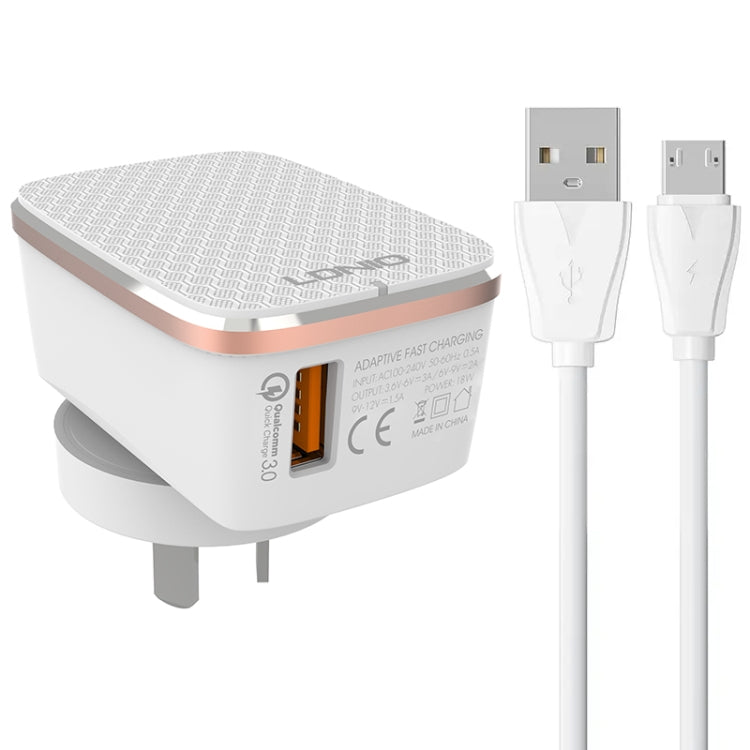 LDNIO A1204Q QC3.0 18W USB Fast Charger with 1m USB to Micro USB Cable, Plug Type:AU Plug(White Gold) - free shipping - PMC TechLife - Order now!