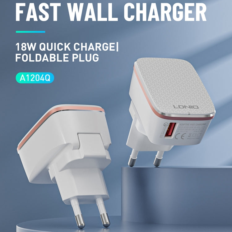 LDNIO A1204Q QC3.0 18W USB Fast Charger with 1m USB to USB-C / Type-C Cable, Plug Type:UK Plug(White Gold) - USB Charger by LDNIO | Online Shopping South Africa | PMC TechLife | Buy Now Pay Later Mobicred