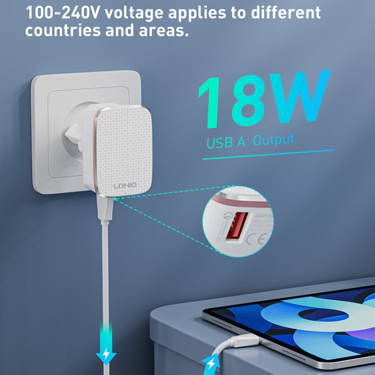 LDNIO A1204Q QC3.0 18W USB Fast Charger with 1m USB to USB-C / Type-C Cable, Plug Type:UK Plug(White Gold) - USB Charger by LDNIO | Online Shopping South Africa | PMC TechLife | Buy Now Pay Later Mobicred