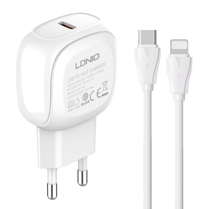 LDNIO A1206C PD27W USB-C / Type-C Fast Charger with 1m 8 Pin Cable, Plug Type:EU Plug(White) - USB Charger by LDNIO | Online Shopping South Africa | PMC Jewellery | Buy Now Pay Later Mobicred