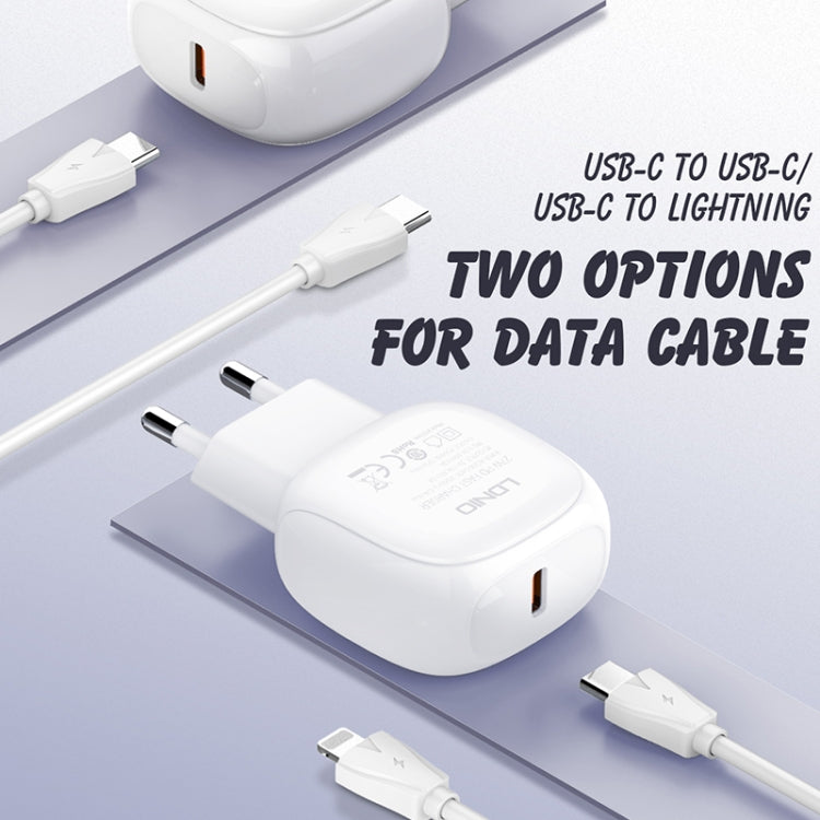 LDNIO A1206C PD27W USB-C / Type-C Fast Charger with 1m 8 Pin Cable, Plug Type:EU Plug(White) - free shipping - PMC Jewellery - Order now!