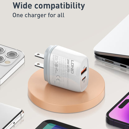 LDNIO Q229 QC3.0 / PD20W USB + Type-C Fast Charger with 1m USB to 8 Pin Cable, Plug Type:US Plug(White) - USB Charger by LDNIO | Online Shopping South Africa | PMC Jewellery | Buy Now Pay Later Mobicred