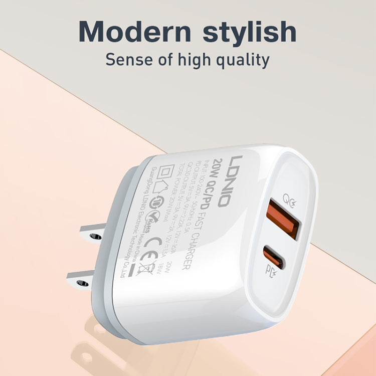 LDNIO Q229 QC3.0 / PD20W USB + Type-C Fast Charger with 1m Type-C to 8 Pin Cable, Plug Type:UK Plug(White) - free shipping - PMC Jewellery - Order now!