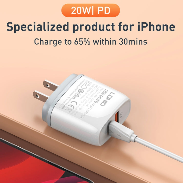 LDNIO Q229 QC3.0 / PD20W USB + Type-C Fast Charger with 1m Type-C to 8 Pin Cable, Plug Type:US Plug(White) - free shipping - PMC Jewellery - Order now!