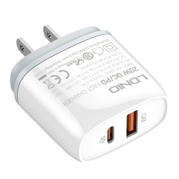LDNIO Q229 QC3.0 / PD20W USB + Type-C Fast Charger with 1m Type-C to Type-C Cable, Plug Type:US Plug(White) - free shipping - PMC TechLife - Order now!