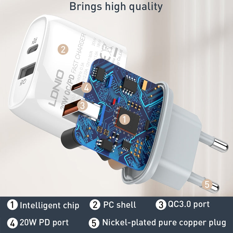 LDNIO Q229 QC3.0 / PD20W USB + Type-C Fast Charger with 1m Type-C to Type-C Cable, Plug Type:US Plug(White) - free shipping - PMC TechLife - Order now!