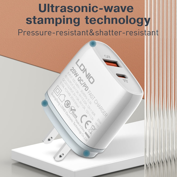 LDNIO Q229 QC3.0 / PD20W USB + Type-C Fast Charger with 1m Type-C to Type-C Cable, Plug Type:US Plug(White) - free shipping - PMC TechLife - Order now!