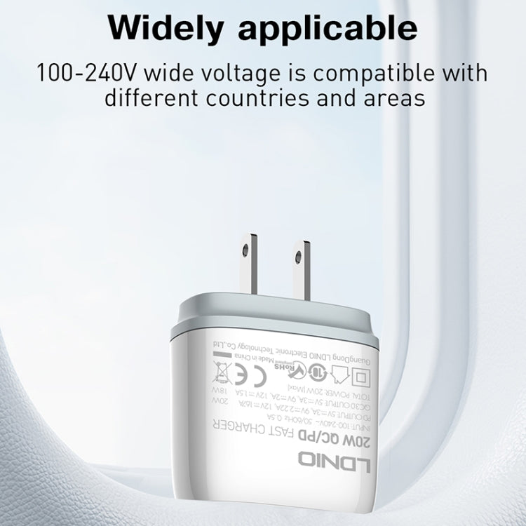LDNIO Q229 QC3.0 / PD20W USB + Type-C Fast Charger with 1m Type-C to Type-C Cable, Plug Type:UK Plug(White) - free shipping - PMC TechLife - Order now!