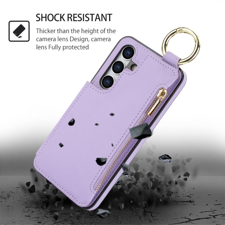 For Samsung Galaxy S24 5G RFlD Anti-theft Double Buckle Ring Zipper Card Phone Case(Purple) - Galaxy S24 5G Cases by PMC Jewellery | Online Shopping South Africa | PMC Jewellery | Buy Now Pay Later Mobicred