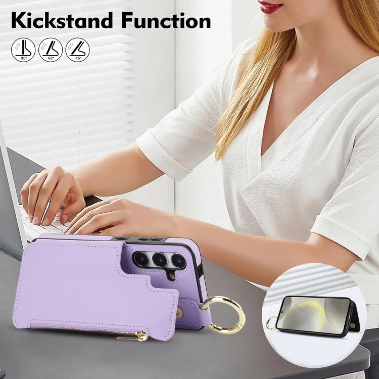 For Samsung Galaxy S24 5G RFlD Anti-theft Double Buckle Ring Zipper Card Phone Case(Purple) - Galaxy S24 5G Cases by PMC Jewellery | Online Shopping South Africa | PMC Jewellery | Buy Now Pay Later Mobicred