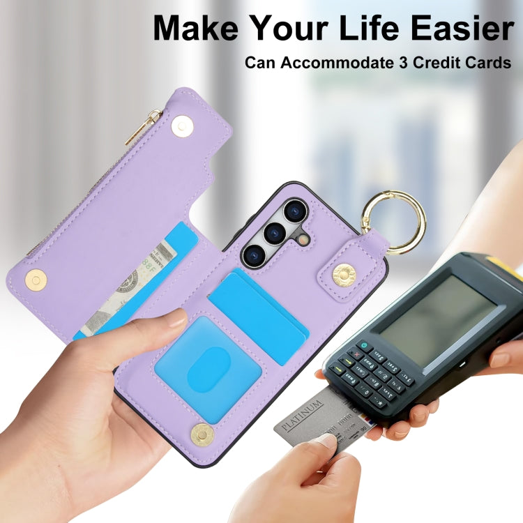 For Samsung Galaxy S24 5G RFlD Anti-theft Double Buckle Ring Zipper Card Phone Case(Purple) - Galaxy S24 5G Cases by PMC Jewellery | Online Shopping South Africa | PMC Jewellery | Buy Now Pay Later Mobicred