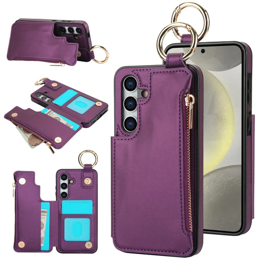 For Samsung Galaxy S24+ 5G RFlD Anti-theft Double Buckle Ring Zipper Card Phone Case(Dark Purple) - Galaxy S24+ 5G Cases by PMC Jewellery | Online Shopping South Africa | PMC Jewellery | Buy Now Pay Later Mobicred