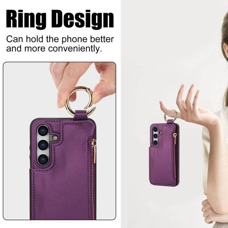 For Samsung Galaxy S24+ 5G RFlD Anti-theft Double Buckle Ring Zipper Card Phone Case(Dark Purple) - Galaxy S24+ 5G Cases by PMC Jewellery | Online Shopping South Africa | PMC Jewellery | Buy Now Pay Later Mobicred