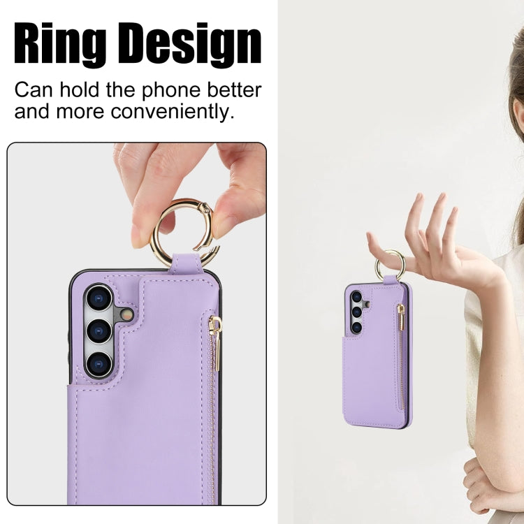 For Samsung Galaxy S24+ 5G RFlD Anti-theft Double Buckle Ring Zipper Card Phone Case(Purple) - Galaxy S24+ 5G Cases by PMC Jewellery | Online Shopping South Africa | PMC Jewellery | Buy Now Pay Later Mobicred