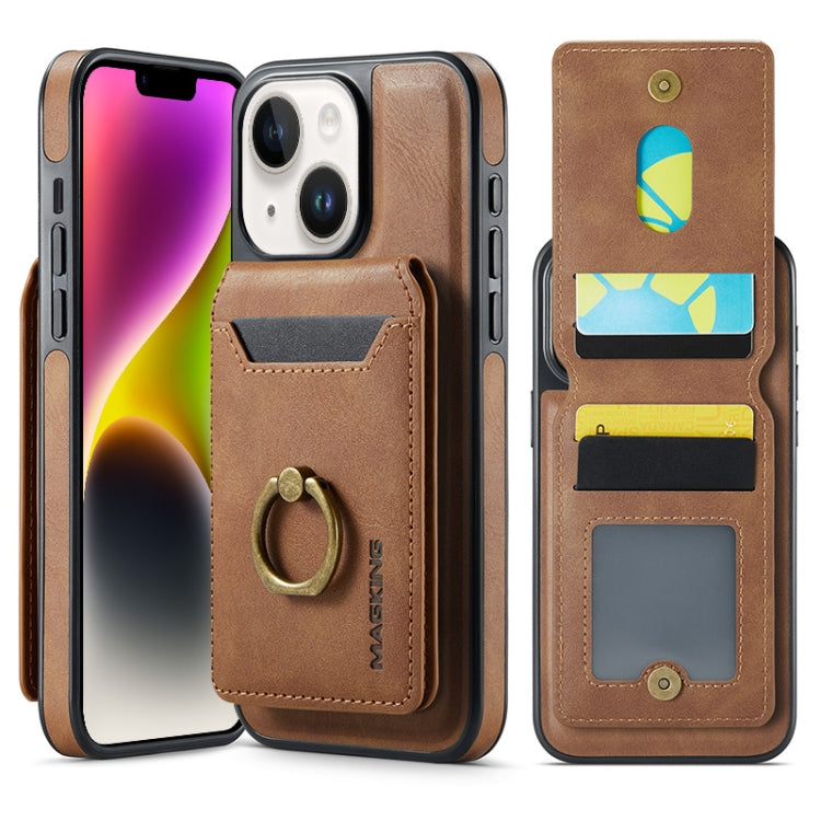 For iPhone 14 DG.MING K1 MagSafe Detachable Wallet RFID Back Cover Phone Case(Brown) - iPhone 14 Cases by DG.MING | Online Shopping South Africa | PMC Jewellery | Buy Now Pay Later Mobicred