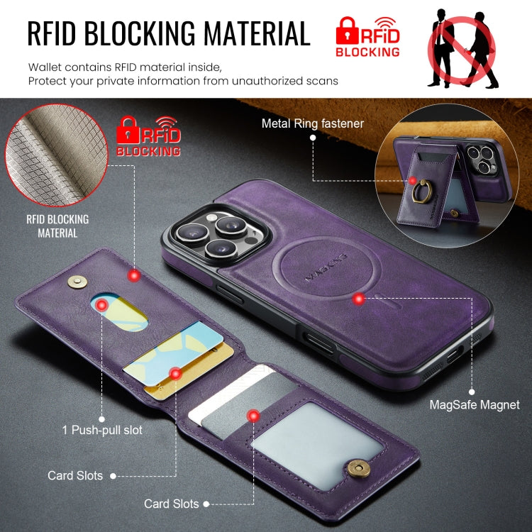 For iPhone 16 Pro DG.MING K1 MagSafe Detachable Wallet RFID Back Cover Phone Case(Purple) - iPhone 16 Pro Cases by DG.MING | Online Shopping South Africa | PMC Jewellery | Buy Now Pay Later Mobicred