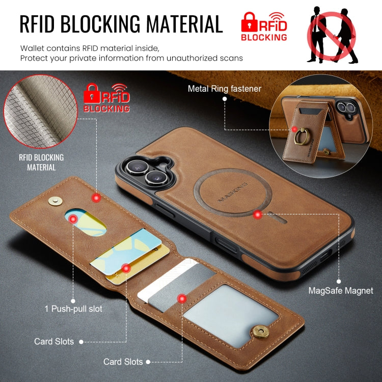 For iPhone 16 Plus DG.MING K1 MagSafe Detachable Wallet RFID Back Cover Phone Case(Brown) - iPhone 16 Plus Cases by DG.MING | Online Shopping South Africa | PMC Jewellery | Buy Now Pay Later Mobicred