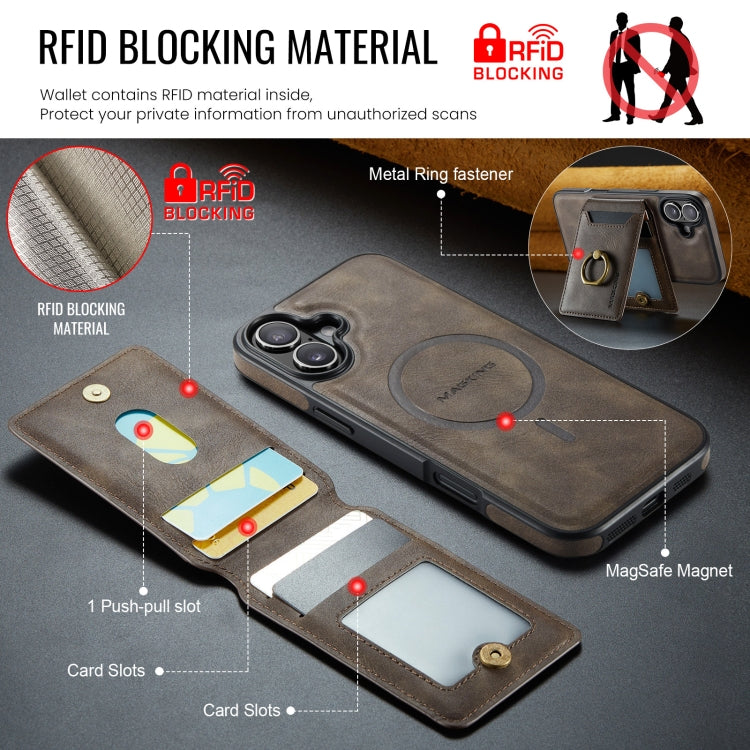 For iPhone 16 DG.MING K1 MagSafe Detachable Wallet RFID Back Cover Phone Case(Coffee) - iPhone 16 Cases by DG.MING | Online Shopping South Africa | PMC Jewellery | Buy Now Pay Later Mobicred