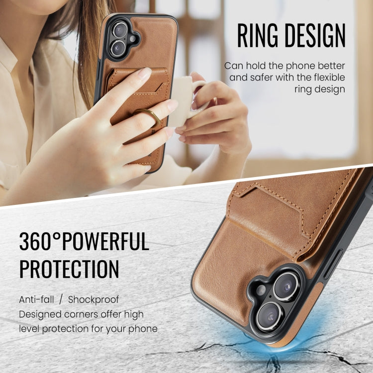 For iPhone 16 DG.MING K1 MagSafe Detachable Wallet RFID Back Cover Phone Case(Brown) - free shipping - PMC Jewellery - Order now!