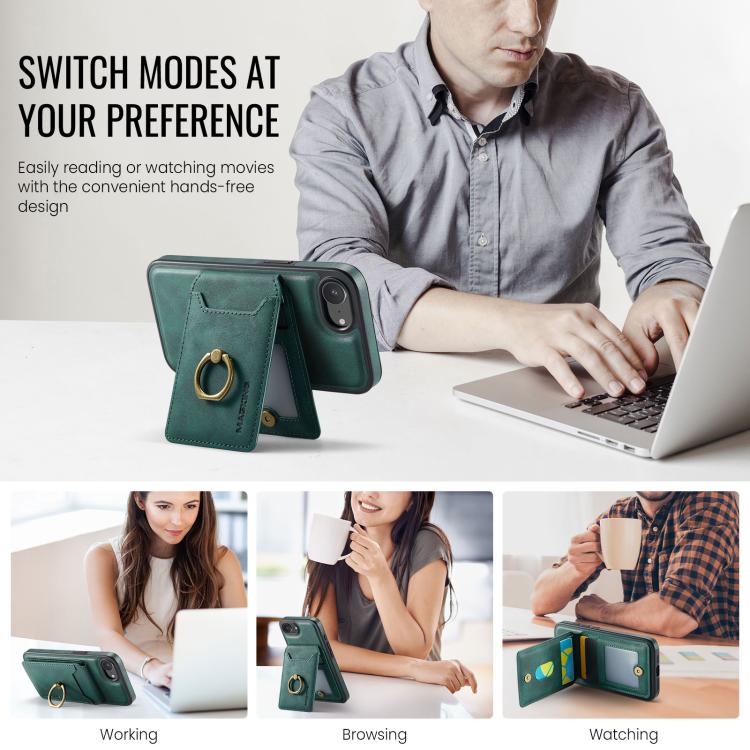For iPhone 16e DG.MING K1 MagSafe Detachable Wallet RFID Back Cover Phone Case(Green) - free shipping - PMc TechLife - Order now!