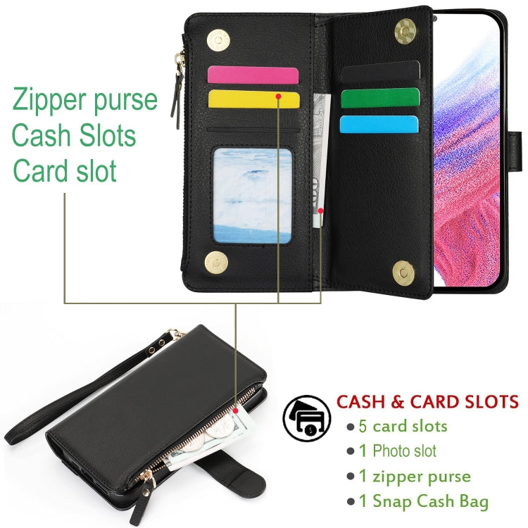 For Samsung Galaxy S24 5G Wristband Holder Zipper Purse RFID Leather Phone Case(Black) - Galaxy S24 5G Cases by PMC Jewellery | Online Shopping South Africa | PMC Jewellery | Buy Now Pay Later Mobicred