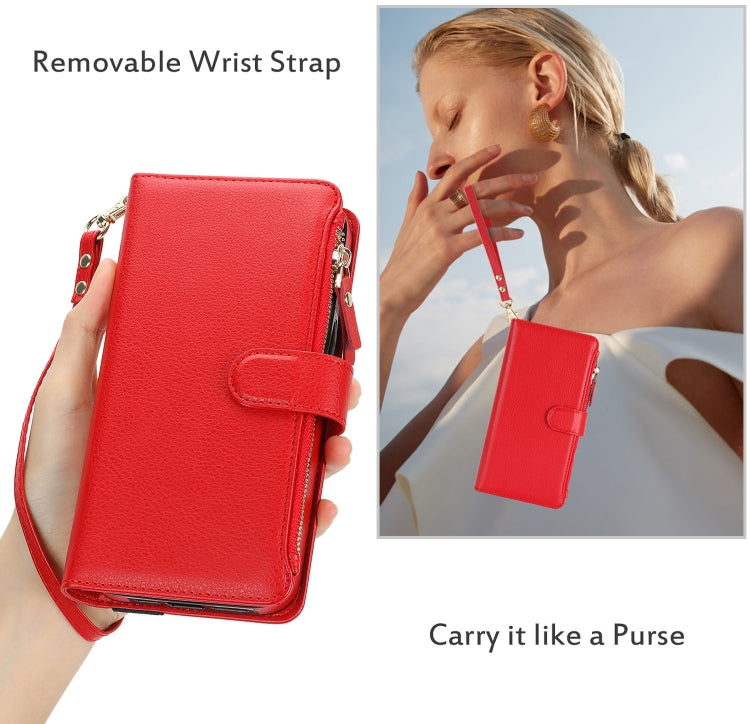 For Samsung Galaxy S24 5G Wristband Holder Zipper Purse RFID Leather Phone Case(Red) - Galaxy S24 5G Cases by PMC Jewellery | Online Shopping South Africa | PMC Jewellery | Buy Now Pay Later Mobicred