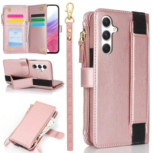 For Samsung Galaxy S24 5G Wristband Holder Zipper Purse RFID Leather Phone Case(Rose Gold) - Galaxy S24 5G Cases by PMC Jewellery | Online Shopping South Africa | PMC Jewellery | Buy Now Pay Later Mobicred