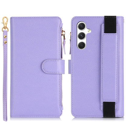 For Samsung Galaxy S24 5G Wristband Holder Zipper Purse RFID Leather Phone Case(Purple) - Galaxy S24 5G Cases by PMC Jewellery | Online Shopping South Africa | PMC Jewellery | Buy Now Pay Later Mobicred