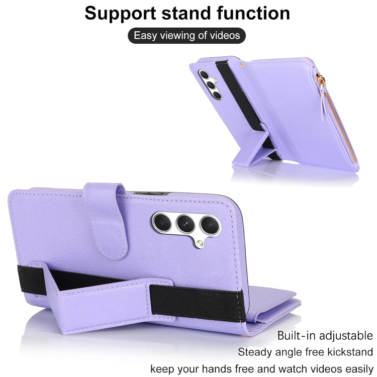 For Samsung Galaxy S24 5G Wristband Holder Zipper Purse RFID Leather Phone Case(Purple) - Galaxy S24 5G Cases by PMC Jewellery | Online Shopping South Africa | PMC Jewellery | Buy Now Pay Later Mobicred