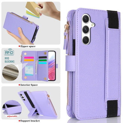 For Samsung Galaxy S24 5G Wristband Holder Zipper Purse RFID Leather Phone Case(Purple) - Galaxy S24 5G Cases by PMC Jewellery | Online Shopping South Africa | PMC Jewellery | Buy Now Pay Later Mobicred