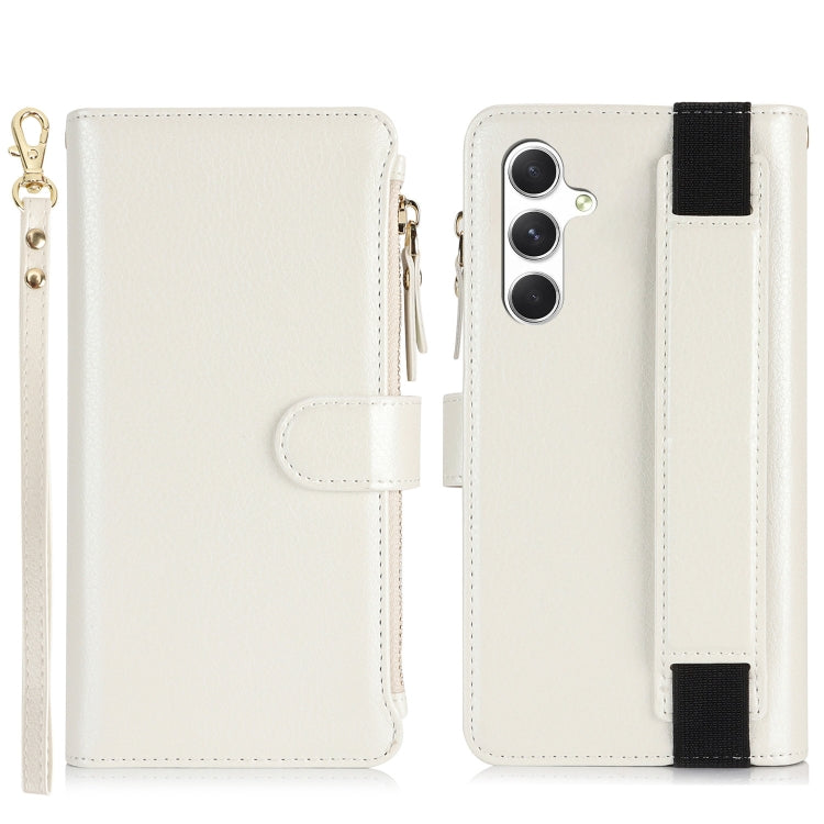 For Samsung Galaxy S24 5G Wristband Holder Zipper Purse RFID Leather Phone Case(White) - Galaxy S24 5G Cases by PMC Jewellery | Online Shopping South Africa | PMC Jewellery | Buy Now Pay Later Mobicred