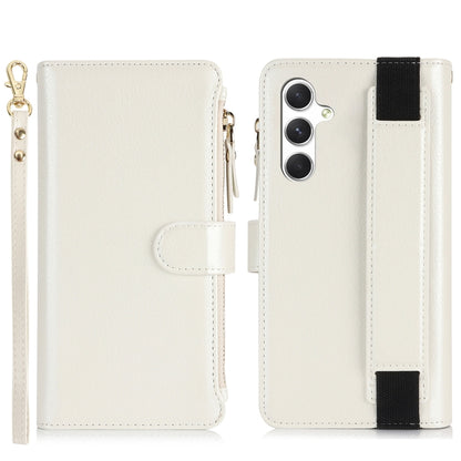 For Samsung Galaxy S24 5G Wristband Holder Zipper Purse RFID Leather Phone Case(White) - Galaxy S24 5G Cases by PMC Jewellery | Online Shopping South Africa | PMC Jewellery | Buy Now Pay Later Mobicred