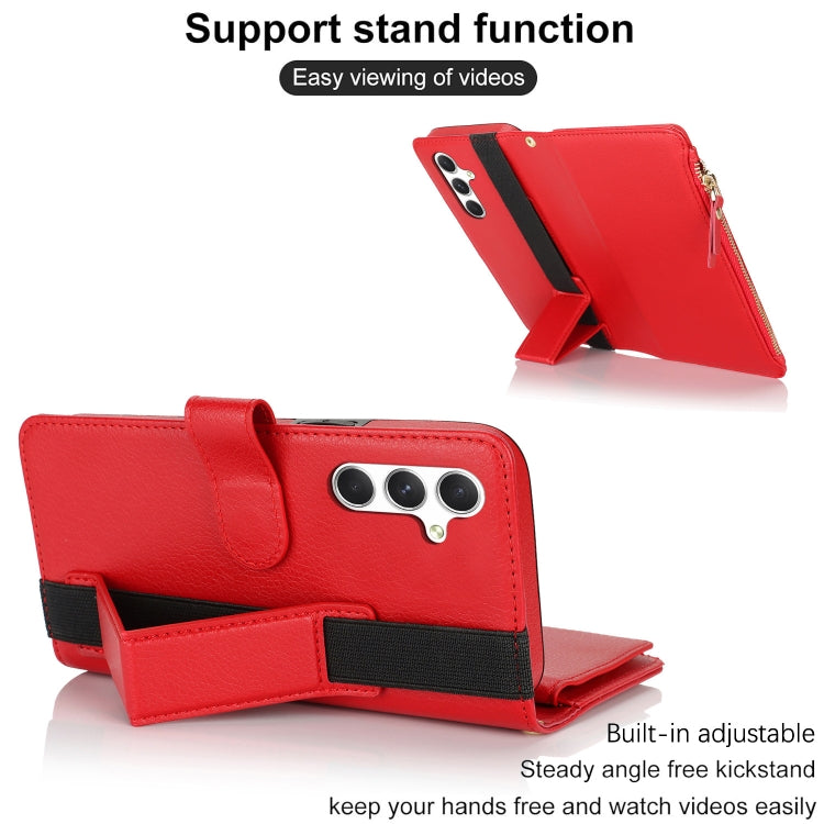 For Samsung Galaxy S24+ 5G Wristband Holder Zipper Purse RFID Leather Phone Case(Red) - Galaxy S24+ 5G Cases by PMC Jewellery | Online Shopping South Africa | PMC Jewellery | Buy Now Pay Later Mobicred