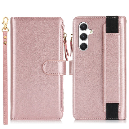 For Samsung Galaxy S24+ 5G Wristband Holder Zipper Purse RFID Leather Phone Case(Rose Gold) - Galaxy S24+ 5G Cases by PMC Jewellery | Online Shopping South Africa | PMC Jewellery | Buy Now Pay Later Mobicred