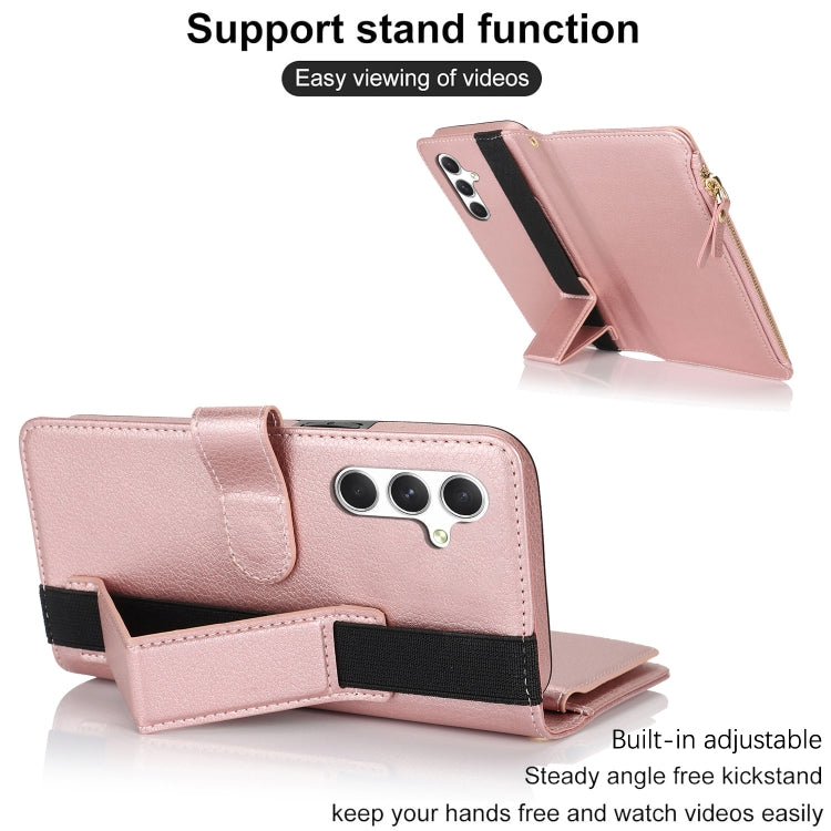 For Samsung Galaxy S24+ 5G Wristband Holder Zipper Purse RFID Leather Phone Case(Rose Gold) - Galaxy S24+ 5G Cases by PMC Jewellery | Online Shopping South Africa | PMC Jewellery | Buy Now Pay Later Mobicred