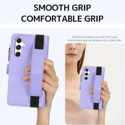 For Samsung Galaxy S24+ 5G Wristband Holder Zipper Purse RFID Leather Phone Case(Purple) - Galaxy S24+ 5G Cases by PMC Jewellery | Online Shopping South Africa | PMC Jewellery | Buy Now Pay Later Mobicred