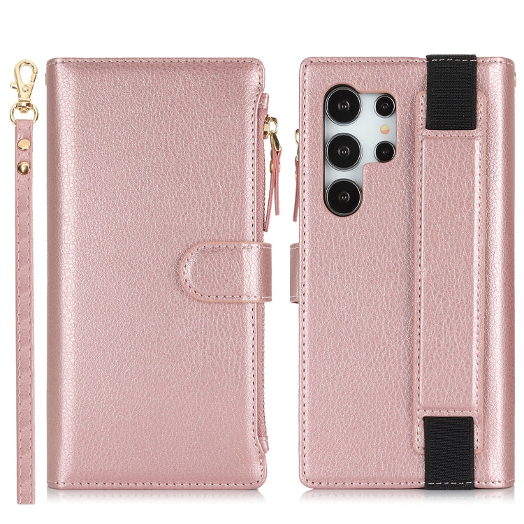 For Samsung Galaxy S24 Ultra 5G Wristband Holder Zipper Purse RFID Leather Phone Case(Rose Gold) - Galaxy S24 Ultra 5G Cases by PMC Jewellery | Online Shopping South Africa | PMC Jewellery | Buy Now Pay Later Mobicred