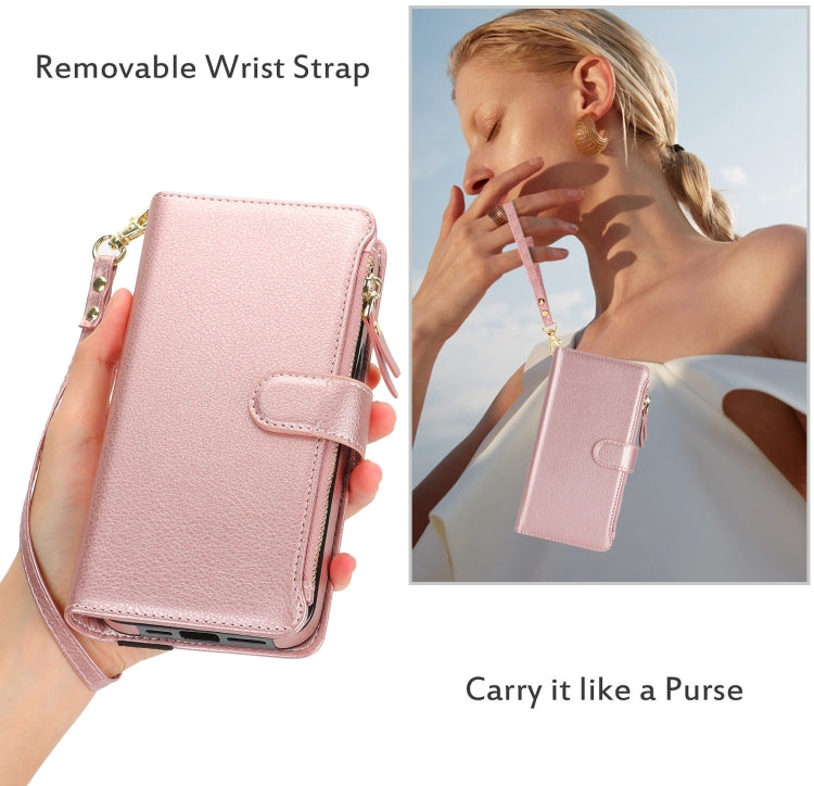 For Samsung Galaxy S24 Ultra 5G Wristband Holder Zipper Purse RFID Leather Phone Case(Rose Gold) - Galaxy S24 Ultra 5G Cases by PMC Jewellery | Online Shopping South Africa | PMC Jewellery | Buy Now Pay Later Mobicred