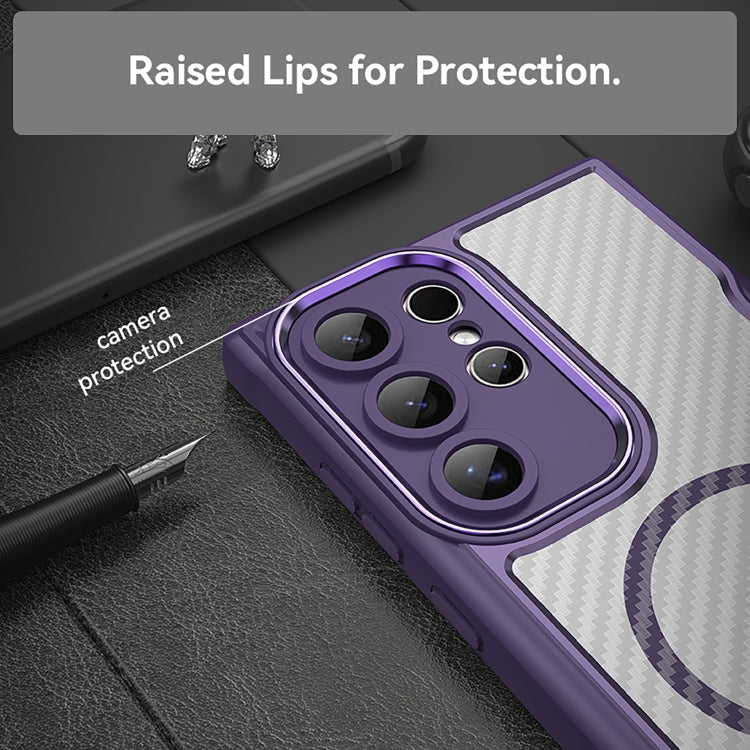 For Samsung Galaxy S25 Ultra 5G Carbon Fiber Texture MagSafe Translucent Phone Case(Purple) - Galaxy S25 Ultra 5G Cases by PMC Jewellery | Online Shopping South Africa | PMC Jewellery | Buy Now Pay Later Mobicred