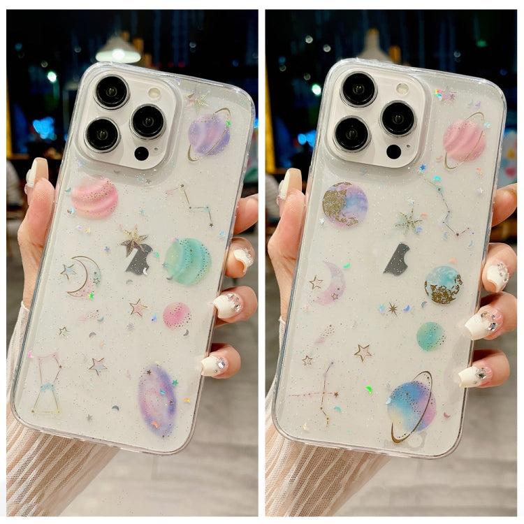 For iPhone 16 Cosmic Star Glitter Epoxy TPU Phone Case(Transparent Purple) - iPhone 16 Cases by PMC TechLife | Online Shopping South Africa | PMC TechLife | Buy Now Pay Later Mobicred