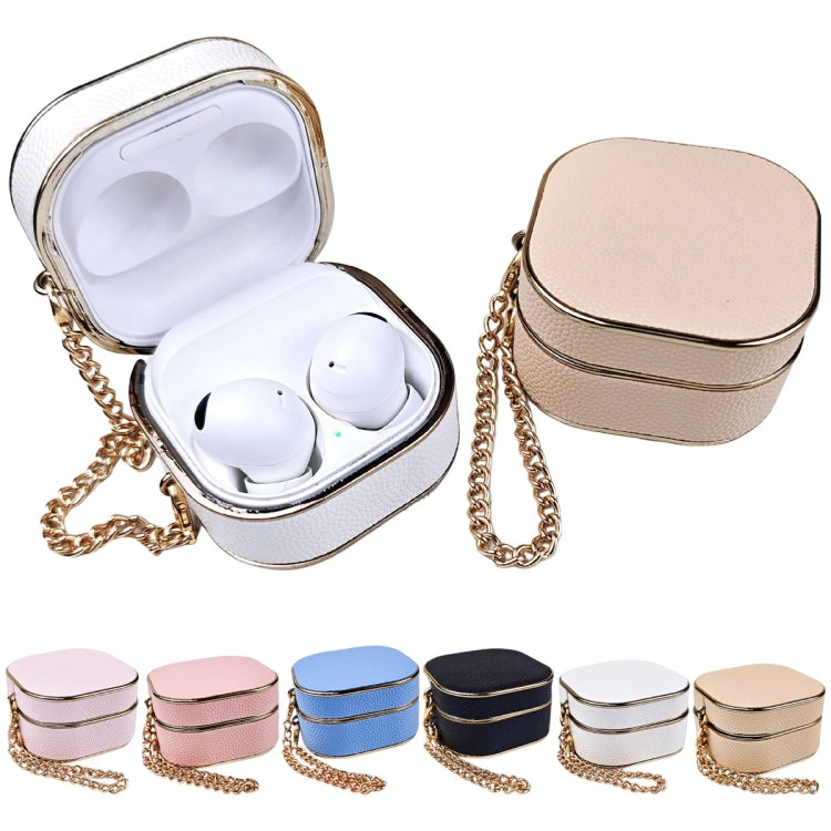 For Samsung Galaxy Buds2 / 2 Pro / Pro Litchi Texture Earbuds Box Leather Protective Case with Metal Bracelet(Pink) - Samsung Earphone Case by PMC Jewellery | Online Shopping South Africa | PMC Jewellery | Buy Now Pay Later Mobicred