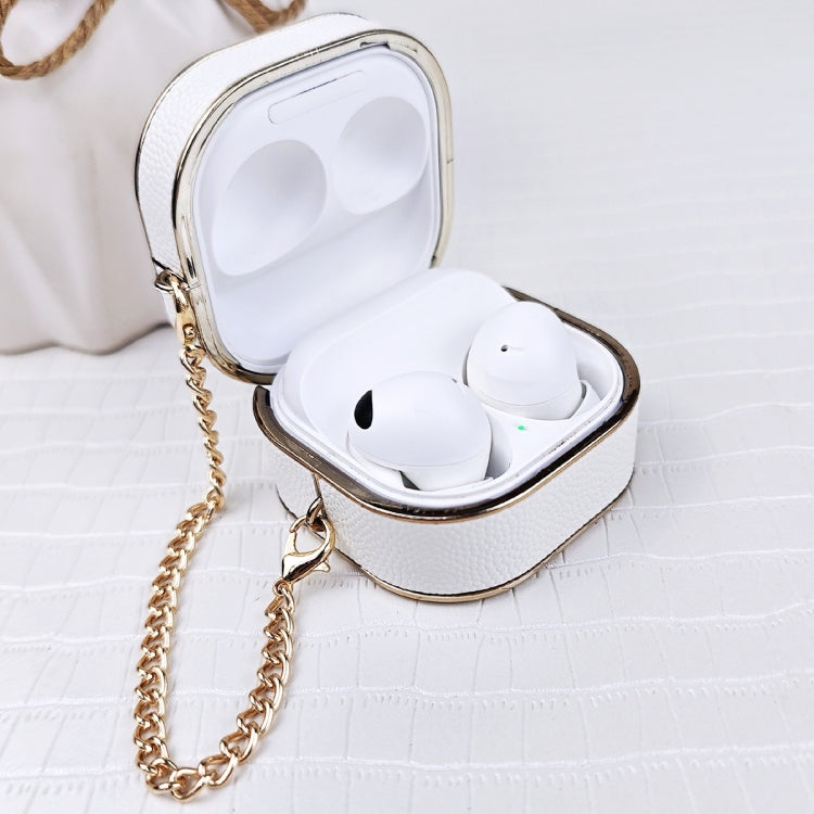 For Samsung Galaxy Buds2 / 2 Pro / Pro Litchi Texture Earbuds Box Leather Protective Case with Metal Bracelet(Beige) - Samsung Earphone Case by PMC Jewellery | Online Shopping South Africa | PMC Jewellery | Buy Now Pay Later Mobicred