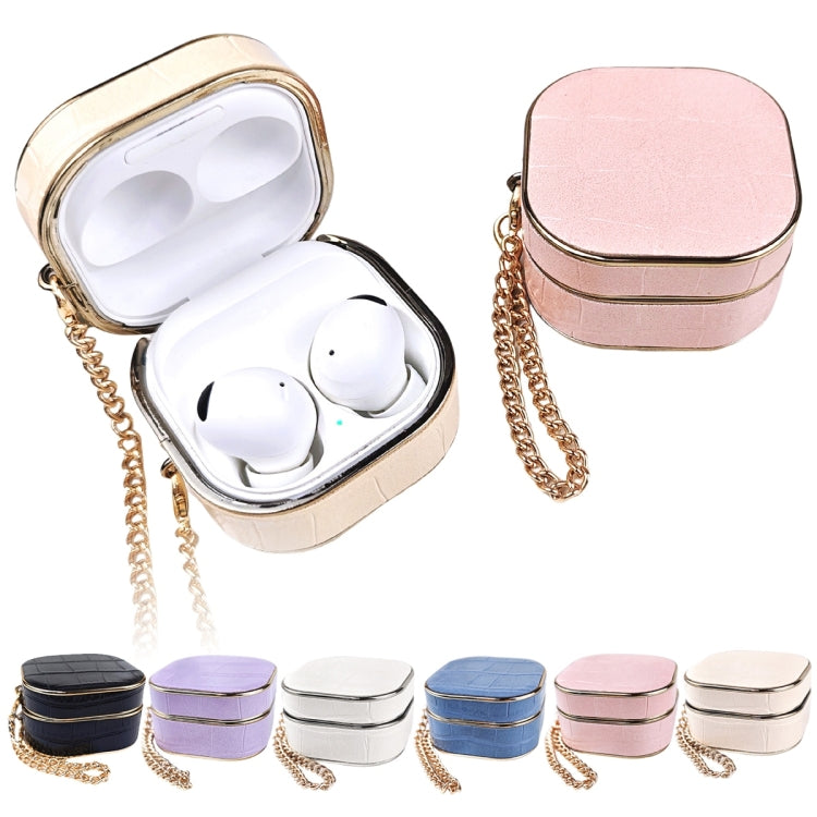 For Samsung Galaxy Buds2 / 2 Pro Crocodile Texture Earbuds Box Leather Protective Case with Metal Bracelet(Pink) - Samsung Earphone Case by PMC Jewellery | Online Shopping South Africa | PMC Jewellery | Buy Now Pay Later Mobicred