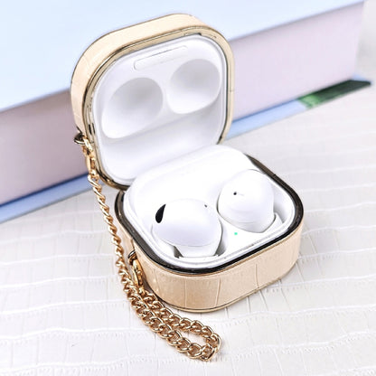 For Samsung Galaxy Buds2 / 2 Pro Crocodile Texture Earbuds Box Leather Protective Case with Metal Bracelet(White) - Samsung Earphone Case by PMC Jewellery | Online Shopping South Africa | PMC Jewellery | Buy Now Pay Later Mobicred