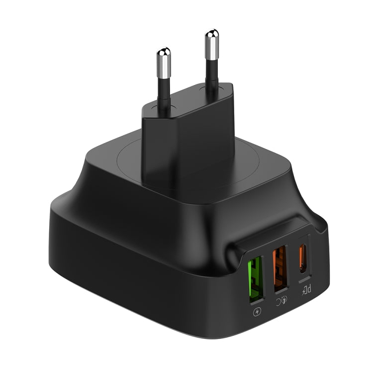 LDNIO Q334 32W Type-C + Dual USB Port Charger with 1m Micro USB Data Cable, Plug Type:EU Plug(Black) - USB Charger by LDNIO | Online Shopping South Africa | PMC Jewellery | Buy Now Pay Later Mobicred